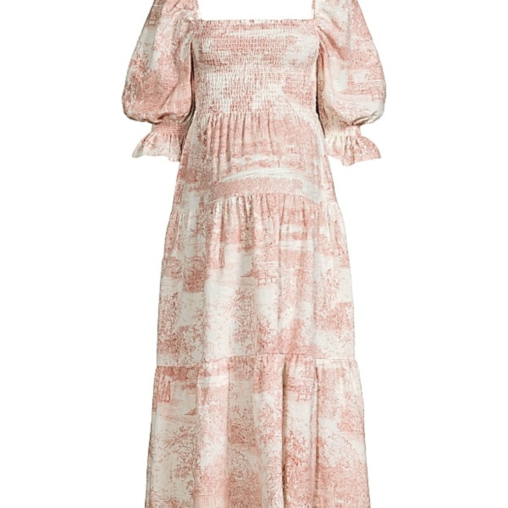 Pink and Orange Puff Sleeve Sundress with Square Neck